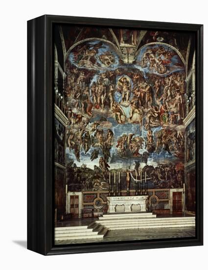 Sistine Chapel with the Retable of the Last Judgement (Fall of the Damned)-Michelangelo Buonarroti-Framed Premier Image Canvas