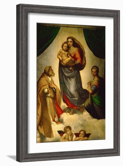 Sistine Madonna, Painted for Pope Julius II as His Present to City of Piacenza, Italy, 1512-1513-Raphael-Framed Giclee Print