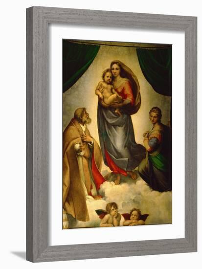 Sistine Madonna, Painted for Pope Julius II as His Present to City of Piacenza, Italy, 1512-1513-Raphael-Framed Giclee Print