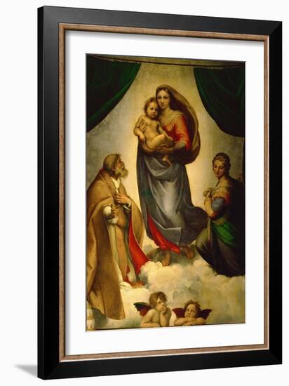 Sistine Madonna, Painted for Pope Julius II as His Present to City of Piacenza, Italy, 1512-1513-Raphael-Framed Giclee Print