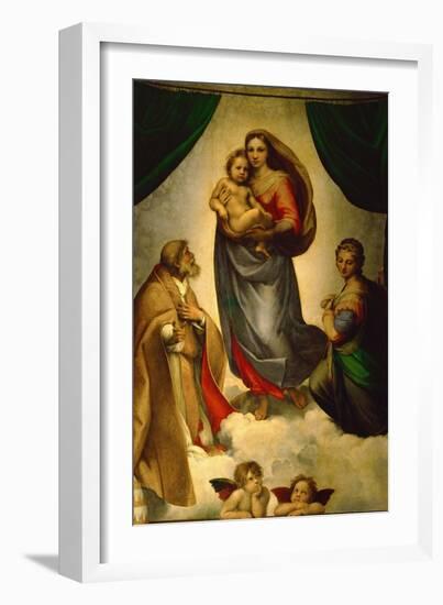 Sistine Madonna, Painted for Pope Julius II as His Present to City of Piacenza, Italy, 1512-1513-Raphael-Framed Giclee Print