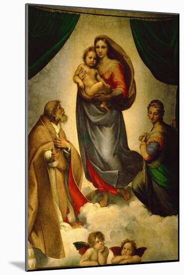 Sistine Madonna, Painted for Pope Julius II as His Present to City of Piacenza, Italy, 1512-1513-Raphael-Mounted Giclee Print