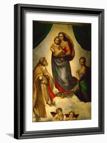 Sistine Madonna, Painted for Pope Julius II as His Present to City of Piacenza, Italy, 1512-1513-Raphael-Framed Giclee Print