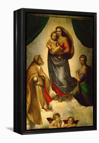 Sistine Madonna, Painted for Pope Julius II as His Present to City of Piacenza, Italy, 1512-1513-Raphael-Framed Premier Image Canvas