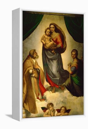 Sistine Madonna, Painted for Pope Julius II as His Present to City of Piacenza, Italy, 1512-1513-Raphael-Framed Premier Image Canvas