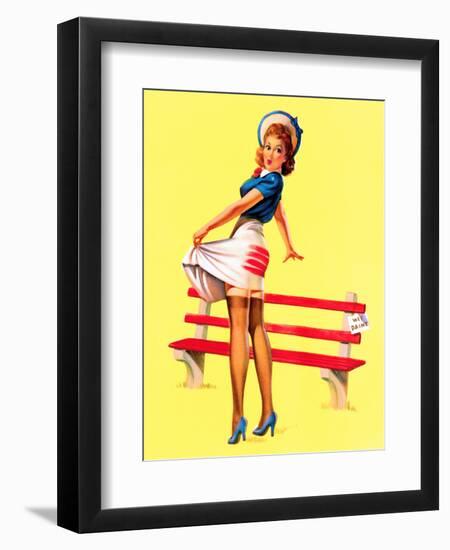 Sit Down Stripes Pin-Up c1940s-Art Frahm-Framed Art Print