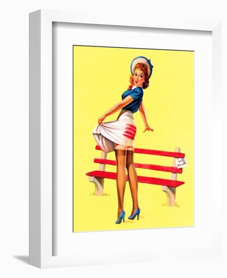 Sit Down Stripes Pin-Up c1940s-Art Frahm-Framed Art Print