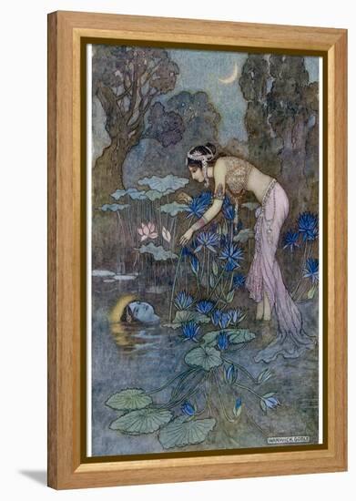 Sita Finds Rama (Seventh Avatar of Vishnu) Among the Lotus Blooms-Warwick Goble-Framed Premier Image Canvas