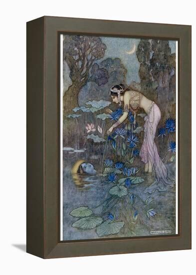 Sita Finds Rama (Seventh Avatar of Vishnu) Among the Lotus Blooms-Warwick Goble-Framed Premier Image Canvas