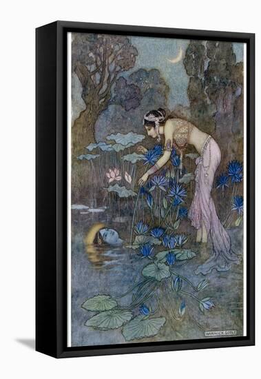 Sita Finds Rama (Seventh Avatar of Vishnu) Among the Lotus Blooms-Warwick Goble-Framed Premier Image Canvas