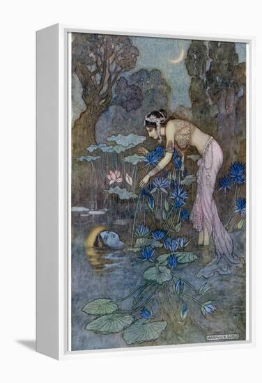 Sita Finds Rama (Seventh Avatar of Vishnu) Among the Lotus Blooms-Warwick Goble-Framed Premier Image Canvas