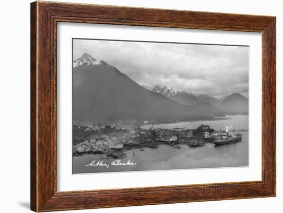 Sitka, Alaska - Aerial Panoramic View of Town-Lantern Press-Framed Art Print