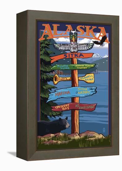 Sitka, Alaska - Destination Sign-Lantern Press-Framed Stretched Canvas