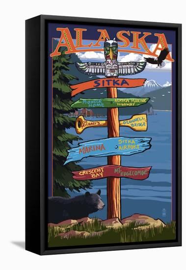 Sitka, Alaska - Destination Sign-Lantern Press-Framed Stretched Canvas