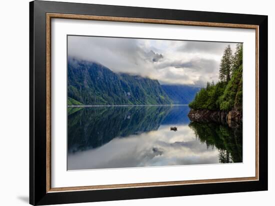 Sitka, Alaska Mountain Lake With A Wonderfaul Reflection Of The Cloudy Mointain Peaks-Joe Azure-Framed Photographic Print