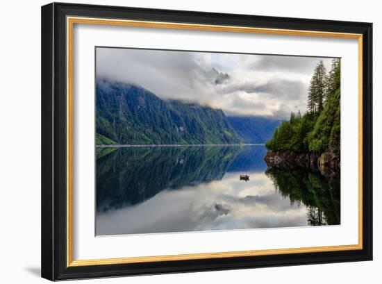 Sitka, Alaska Mountain Lake With A Wonderfaul Reflection Of The Cloudy Mointain Peaks-Joe Azure-Framed Photographic Print