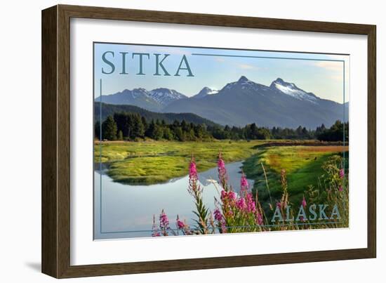 Sitka, Alaska - Mountain Wilderness and Fireweed-Lantern Press-Framed Art Print