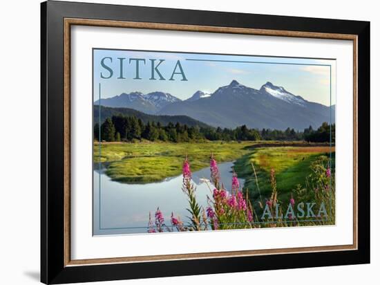 Sitka, Alaska - Mountain Wilderness and Fireweed-Lantern Press-Framed Art Print