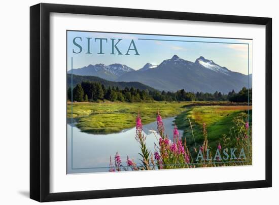 Sitka, Alaska - Mountain Wilderness and Fireweed-Lantern Press-Framed Art Print