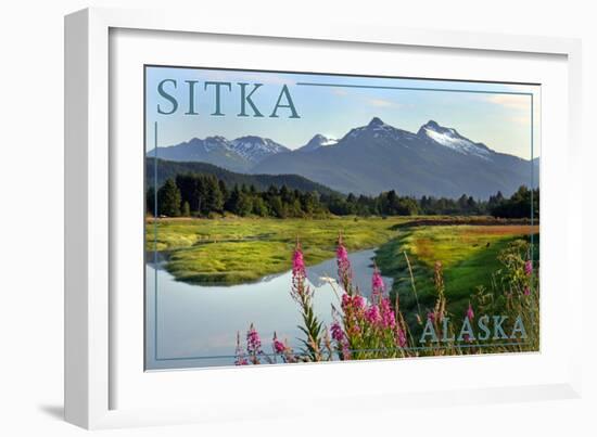 Sitka, Alaska - Mountain Wilderness and Fireweed-Lantern Press-Framed Art Print