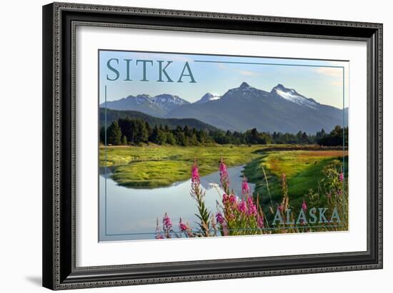 Sitka, Alaska - Mountain Wilderness and Fireweed-Lantern Press-Framed Art Print