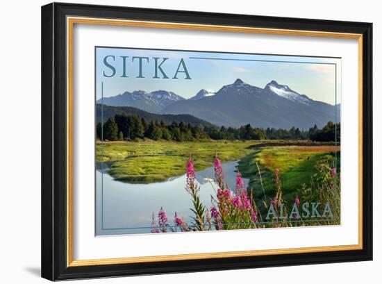 Sitka, Alaska - Mountain Wilderness and Fireweed-Lantern Press-Framed Art Print