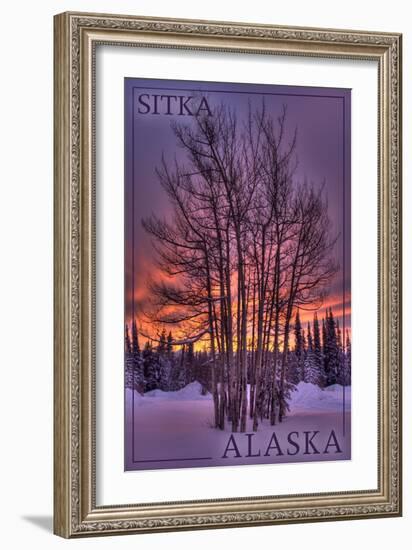 Sitka, Alaska - Tree in Snow-Lantern Press-Framed Art Print