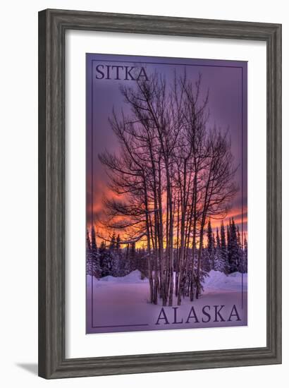 Sitka, Alaska - Tree in Snow-Lantern Press-Framed Art Print