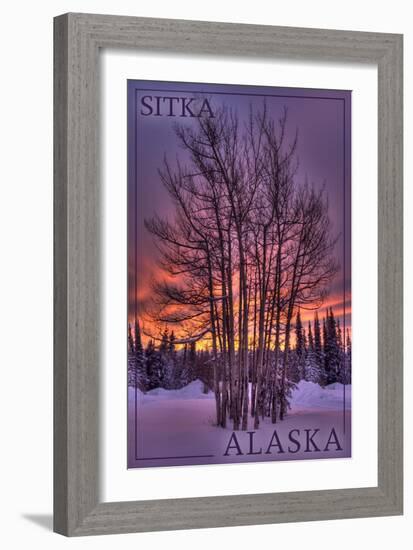 Sitka, Alaska - Tree in Snow-Lantern Press-Framed Art Print