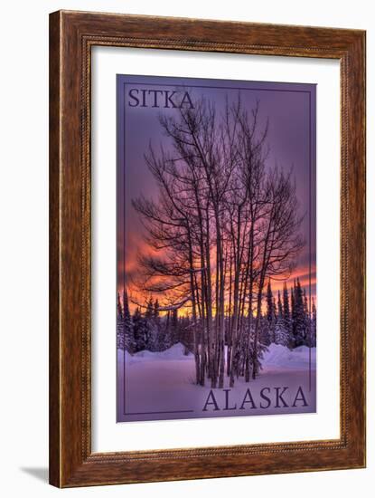 Sitka, Alaska - Tree in Snow-Lantern Press-Framed Art Print