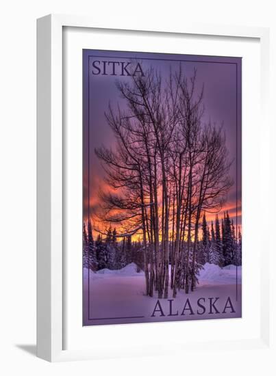 Sitka, Alaska - Tree in Snow-Lantern Press-Framed Art Print