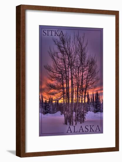 Sitka, Alaska - Tree in Snow-Lantern Press-Framed Art Print