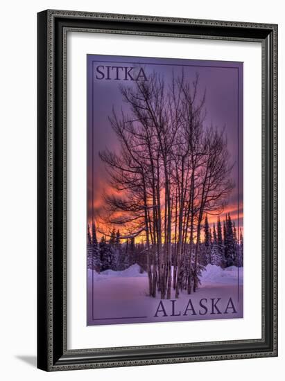 Sitka, Alaska - Tree in Snow-Lantern Press-Framed Art Print