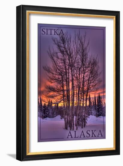 Sitka, Alaska - Tree in Snow-Lantern Press-Framed Art Print