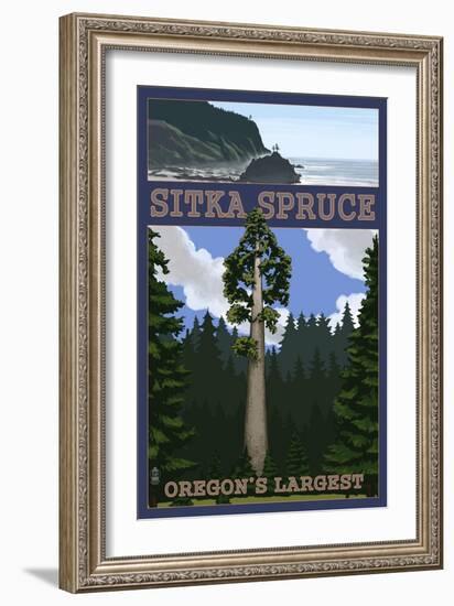 Sitka Spruce - Oregon's Largest - Oregon Coast-Lantern Press-Framed Art Print