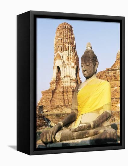 Sitting Buddha Statue and Chedi at Buddhist Temple of Wat Phra Mahathat, Thailand, Southeast Asia-Richard Nebesky-Framed Premier Image Canvas