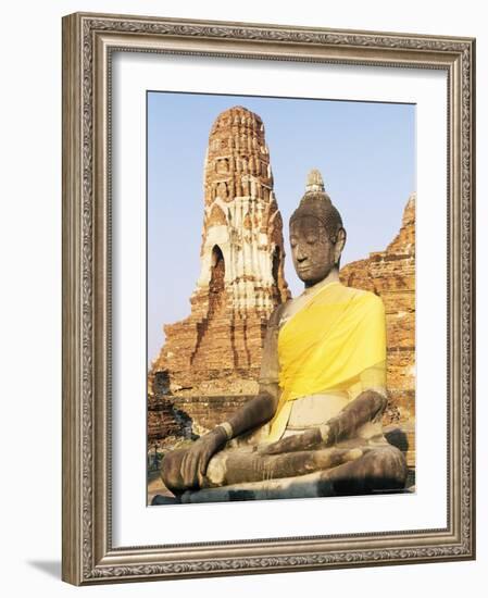 Sitting Buddha Statue and Chedi at Buddhist Temple of Wat Phra Mahathat, Thailand, Southeast Asia-Richard Nebesky-Framed Photographic Print