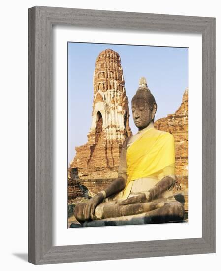 Sitting Buddha Statue and Chedi at Buddhist Temple of Wat Phra Mahathat, Thailand, Southeast Asia-Richard Nebesky-Framed Photographic Print