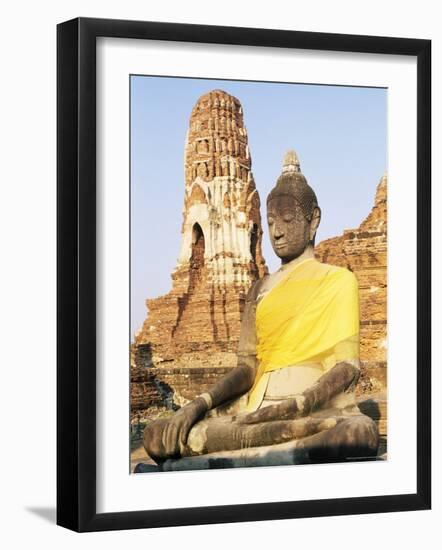 Sitting Buddha Statue and Chedi at Buddhist Temple of Wat Phra Mahathat, Thailand, Southeast Asia-Richard Nebesky-Framed Photographic Print