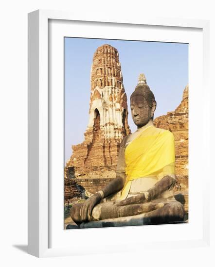 Sitting Buddha Statue and Chedi at Buddhist Temple of Wat Phra Mahathat, Thailand, Southeast Asia-Richard Nebesky-Framed Photographic Print