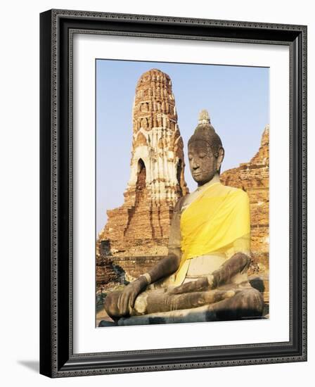 Sitting Buddha Statue and Chedi at Buddhist Temple of Wat Phra Mahathat, Thailand, Southeast Asia-Richard Nebesky-Framed Photographic Print