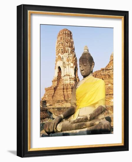 Sitting Buddha Statue and Chedi at Buddhist Temple of Wat Phra Mahathat, Thailand, Southeast Asia-Richard Nebesky-Framed Photographic Print