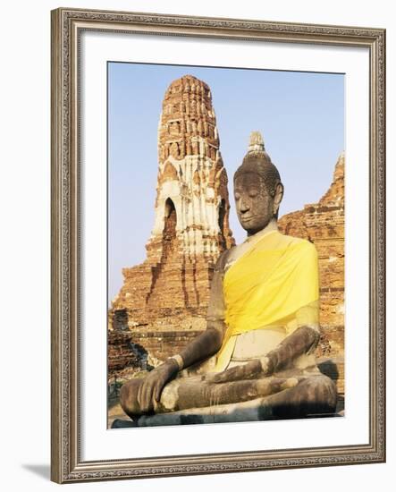 Sitting Buddha Statue and Chedi at Buddhist Temple of Wat Phra Mahathat, Thailand, Southeast Asia-Richard Nebesky-Framed Photographic Print