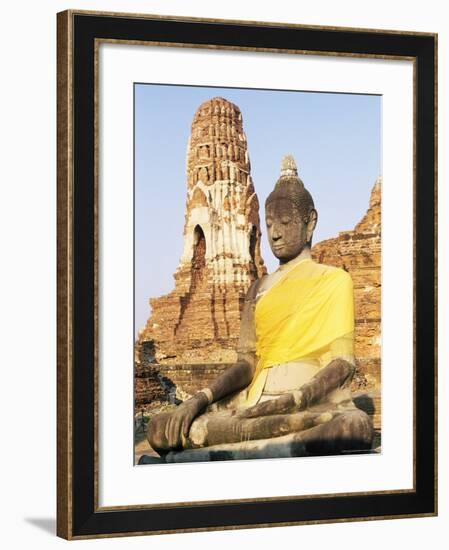 Sitting Buddha Statue and Chedi at Buddhist Temple of Wat Phra Mahathat, Thailand, Southeast Asia-Richard Nebesky-Framed Photographic Print