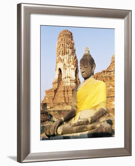 Sitting Buddha Statue and Chedi at Buddhist Temple of Wat Phra Mahathat, Thailand, Southeast Asia-Richard Nebesky-Framed Photographic Print