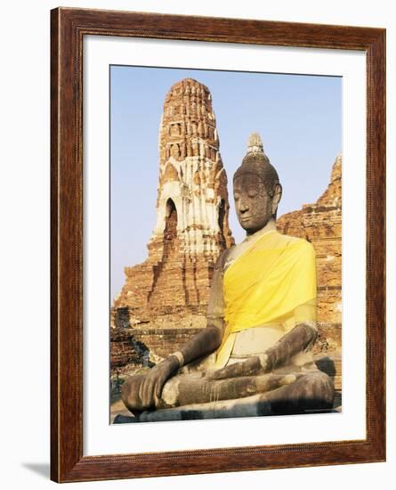 Sitting Buddha Statue and Chedi at Buddhist Temple of Wat Phra Mahathat, Thailand, Southeast Asia-Richard Nebesky-Framed Photographic Print