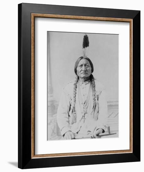 Sitting Bull Native American with Peace Pipe Photograph - Bismarck, ND-Lantern Press-Framed Premium Giclee Print