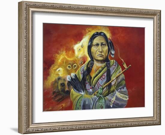 Sitting Bull Peace Pipe Visions-Sue Clyne-Framed Giclee Print