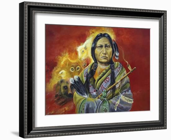 Sitting Bull Peace Pipe Visions-Sue Clyne-Framed Giclee Print