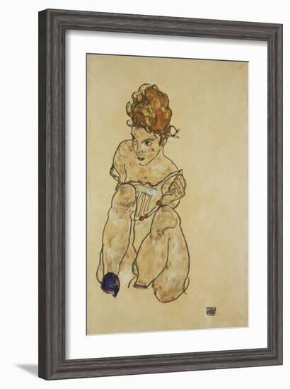 Sitting Girl in Underwear, 1917-Egon Schiele-Framed Giclee Print